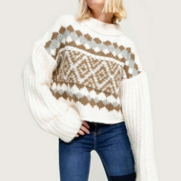 Free People Sweaters - Free People Alpine Printed Long Sleeve Slouchy Size L